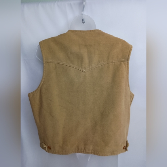LEE Vintage 70's Suede Sherpa Winter Tan Brown Sleeveless Button-Up Vest(#1,531) - Picture 8 of 10